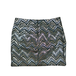 Trina Turk Size 2 Metallic Zig Zag Chevron Pattern Mini Skirt Gold Silver Black